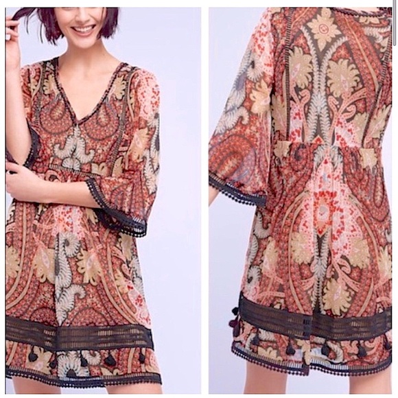 Anthropologie Ranna Gill 6 ‘Joss Kimono Dress’ Mini V-Neck BOHO Festival Paisley - Picture 14 of 14